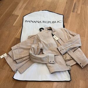 Banana Republic Light Tan Suede Jacket S & Pants 4 NEW